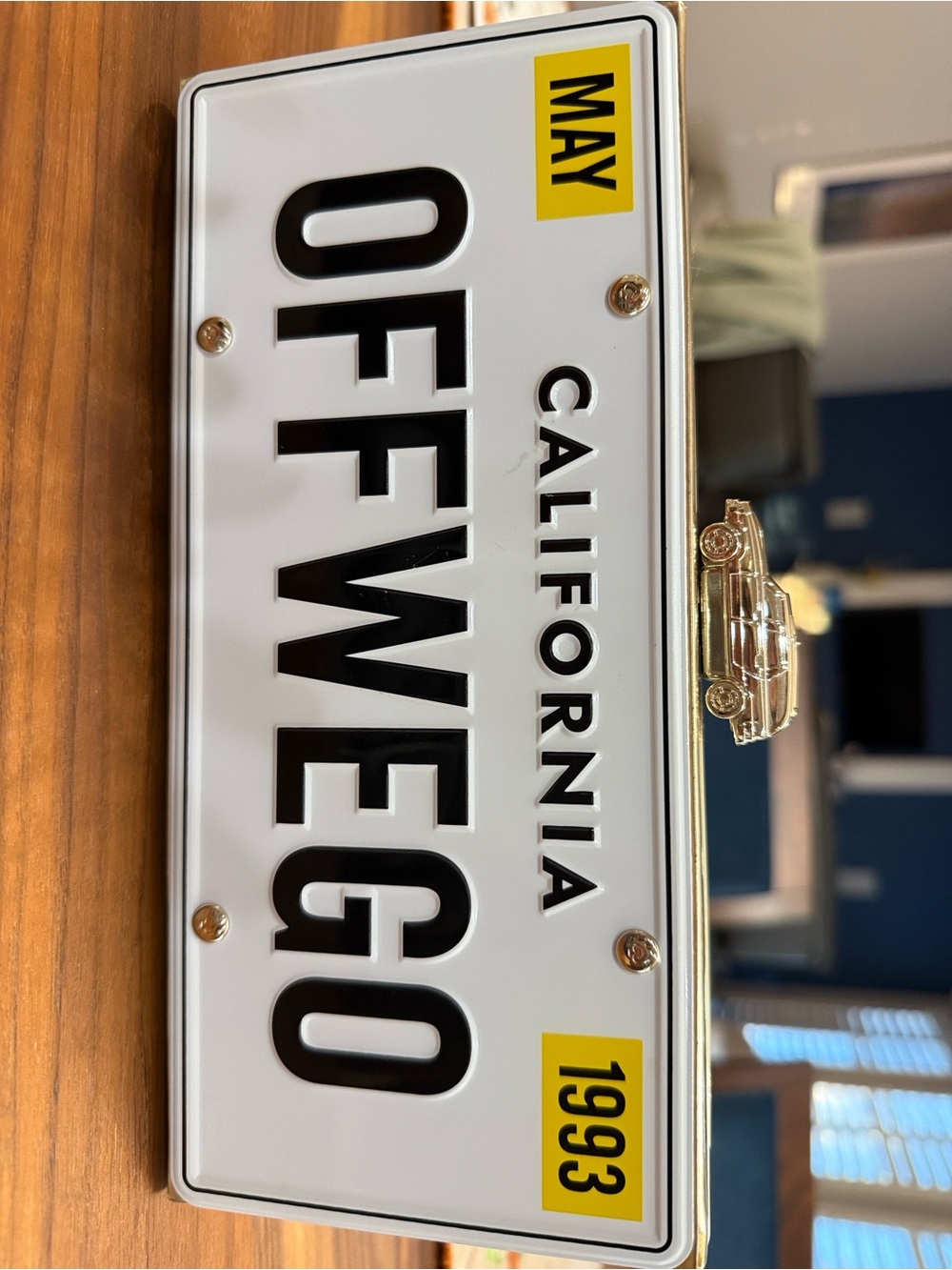 kate spade White License Plate Clutch with Gold Car Clasp
